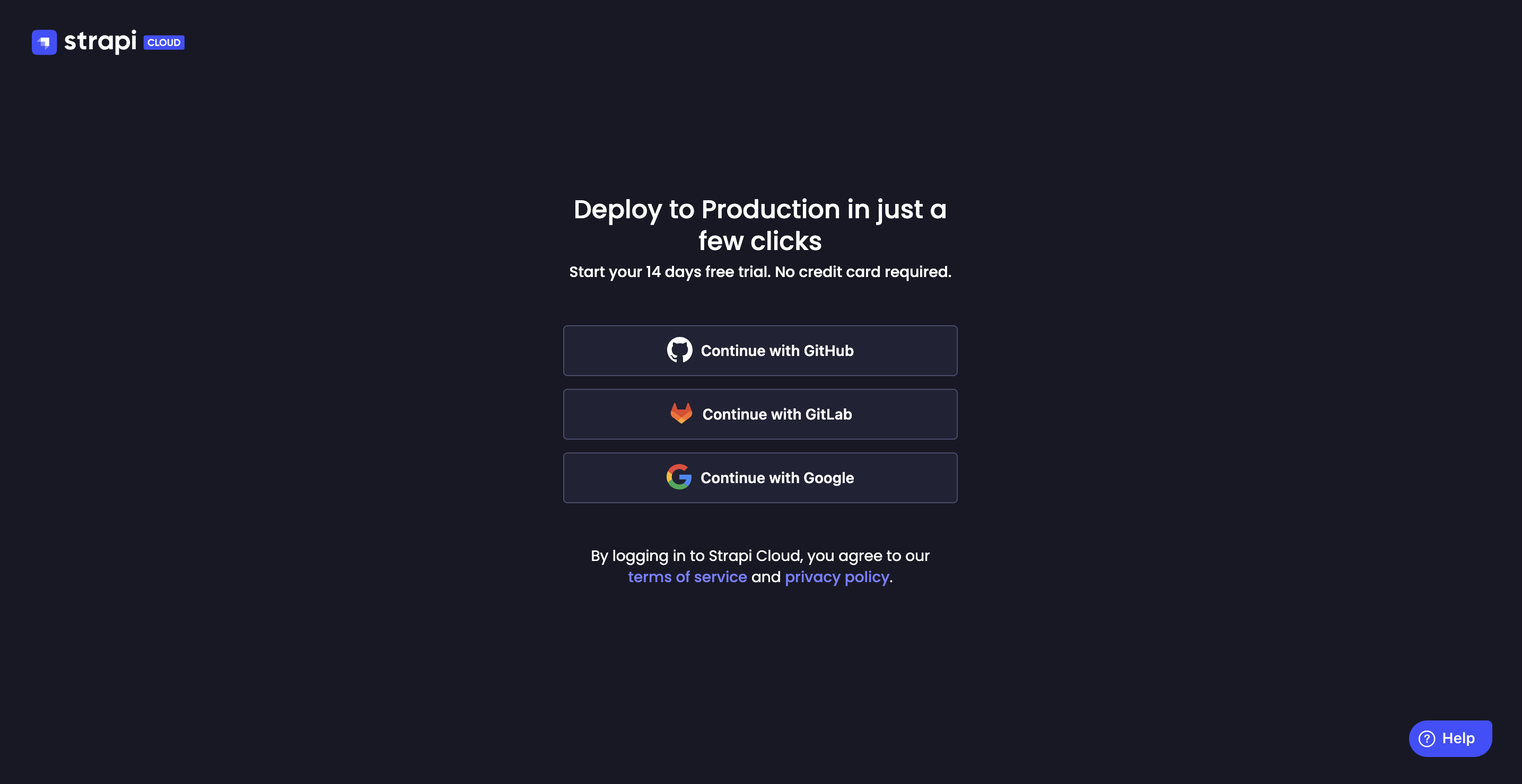 Strapi Cloud login page